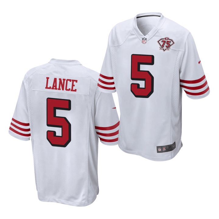 Men San Francisco 49ers #5 Trey Lance White 75th Anniversary Throwback Game Jersey